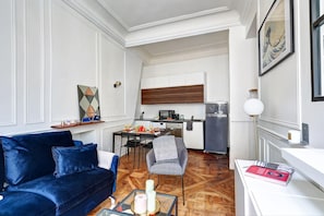 The open-plan living, kitchen and dining area