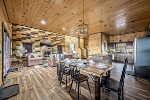 Dining table with kitchen island seating seats 10. 