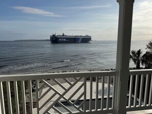 Porch view of ships traveling St Simon Sound
