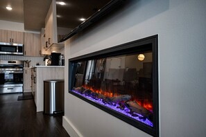 Enjoy the easy of a cozy fire with the gas fireplace.