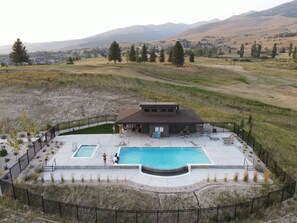Aerial view of the Ridge Community Pool and Hot Tub