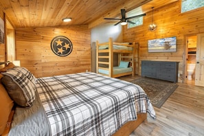 Indoors, Hardwood, Stained Wood, Ceiling Fan, Crib