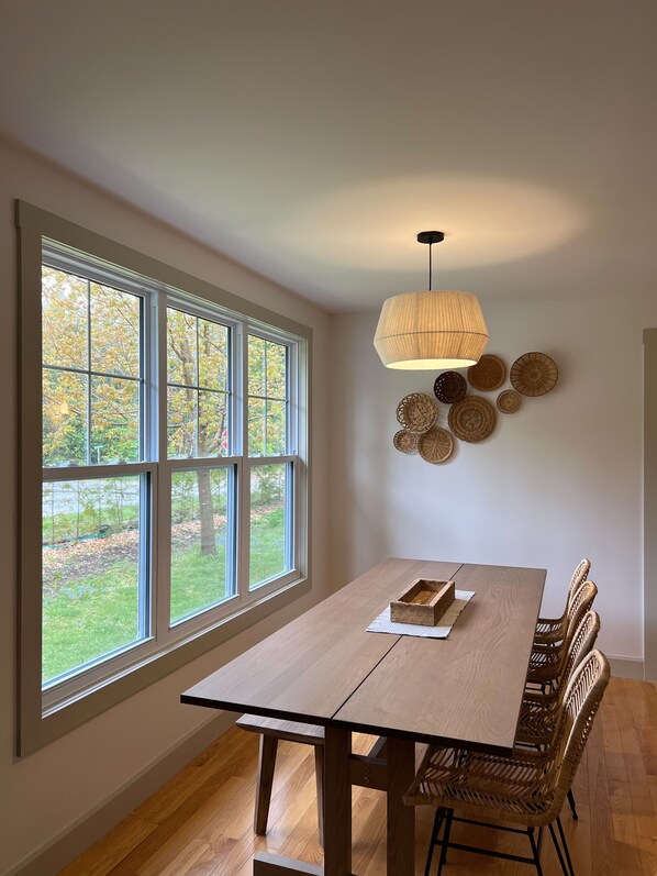Spacious dining room with seating for ten guests