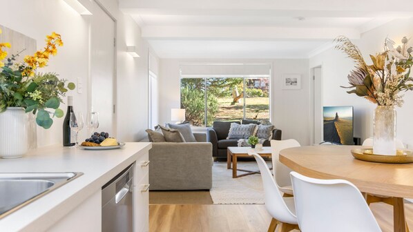 Living, dining, kitchen
