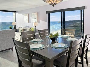 Enjoy a family meal and the view from the six person dining table! 