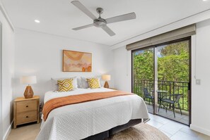 The second bedroom has two single beds joined to make a comfortable king-size bed, with the option for either set-up upon request. 