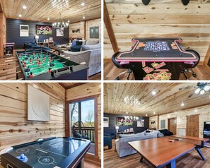 Game room with foosball, arcade games, air hockey and ping pong.