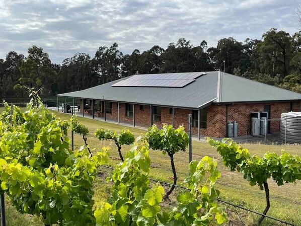 The lodge is nestle between the vineyard and a large pond perfect for relaxing in the Hunter Valleys lovely lovedale nsw 