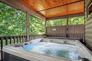 The hot tub is cleaned, sanitized and pH balanced after each guest stay.