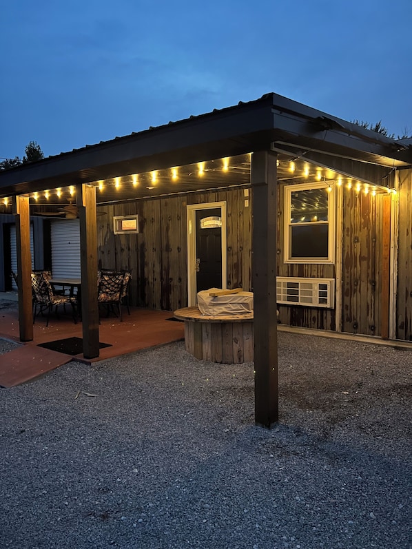 Patio with propane fire pit