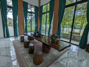 Large natural wood dining table
