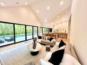 open concept living room with 65" tv
you feel like you are outside