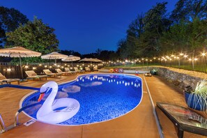 Magic hour at your private resort! When string lights twinkle and the pool glows, everyday stress just... melts away.