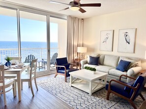 Oceanfront Living Room with Queen Sleeper Sofa