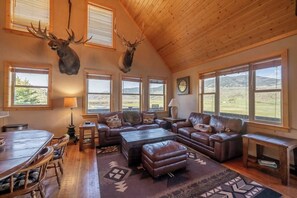 Cozy leather sofas and awesome views from every window.