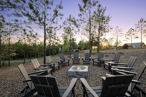 The outdoor firepit with Adirondack chairs!