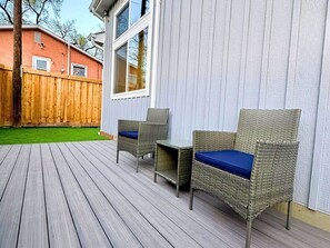 Outdoor seating on the deck. 
