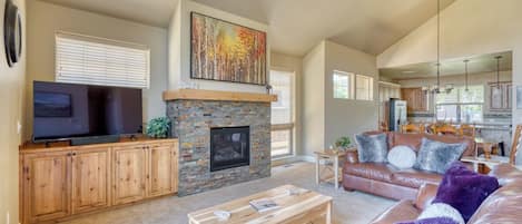 Receive a warm welcome in the cozy living area of your desert home.