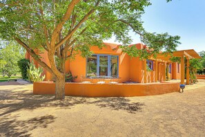 Exterior | Custom Pueblo Revival Home | 2 Walled Courtyards | 6-Acre Property