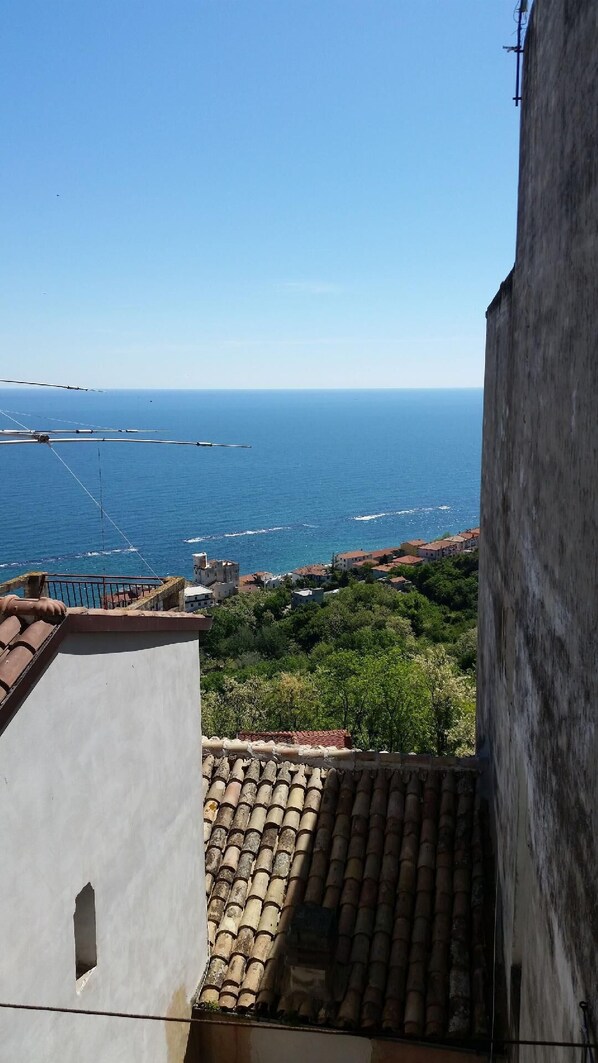 Ausblick aus dem Fenster. Blick vom Balkon