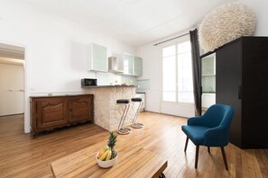The open-plan living and kitchen area