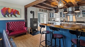 Kitchen- wood burning stove for optional use. Cozy kitchen mornings!