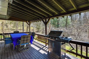 Deck | Gas Grill | Dining Area | Rolling Hill & Stream Views