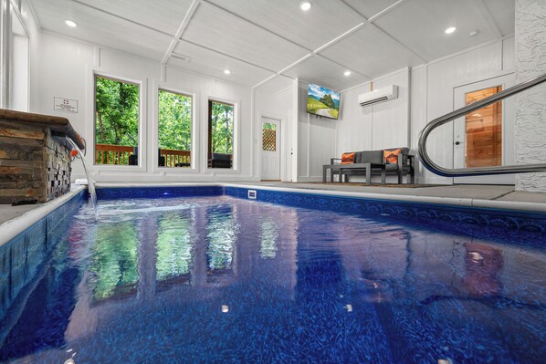 Private indoor heated pool - with seating area & TV