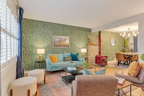 Foyer living room with eclectic interior