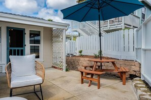 Outside patio with umbrella seating
