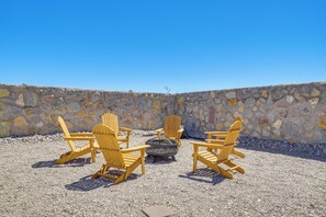 Fenced Backyard | Fire Pit | Adirondack Chairs