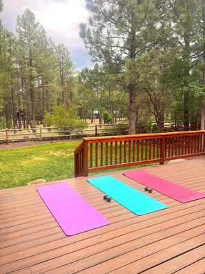 Enjoy yoga time on our spacious deck with the view!