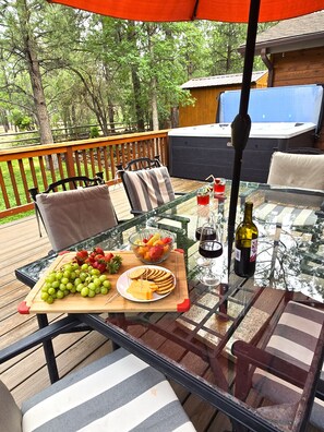 Enjoy the snacks in the dining area outside.