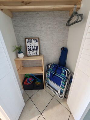 3 beach chairs, cooler, beach umbrella, boogie board, sand toys for for kiddos!