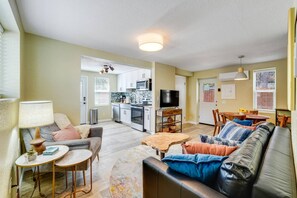 Open Living Room Floor Plan with Comfy Sleeper Couch