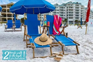 We have taken care of your chairs and umbrella so you can get right to the important business of enjoying your time!