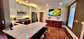 Chefs kitchen stocked to prepare apps, enjoy wine and create your gourmet meals!