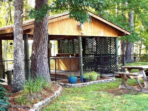Boat house frenced yard