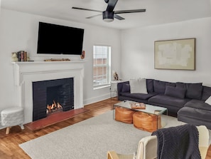 Living room - fireplace is NON-working (only virtually lit)