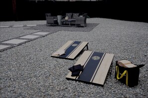 Corn hole or Giant Jenga anyone?  We have plenty of games indoors or out.
