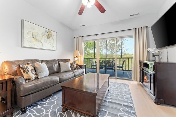Spacious living room ideal for family movie nights!