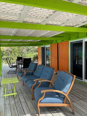 Deck seating looking at ocean