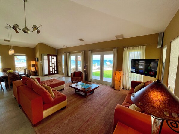Spectacular ocean views & sunsets from the living room, dining room and kitchen