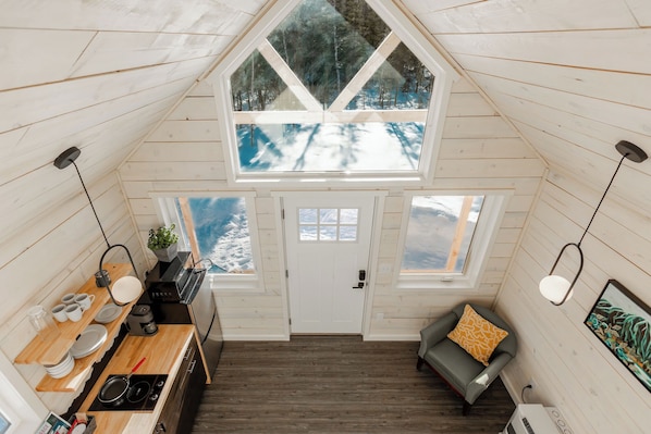 Living space for small cabins with kitchenette.