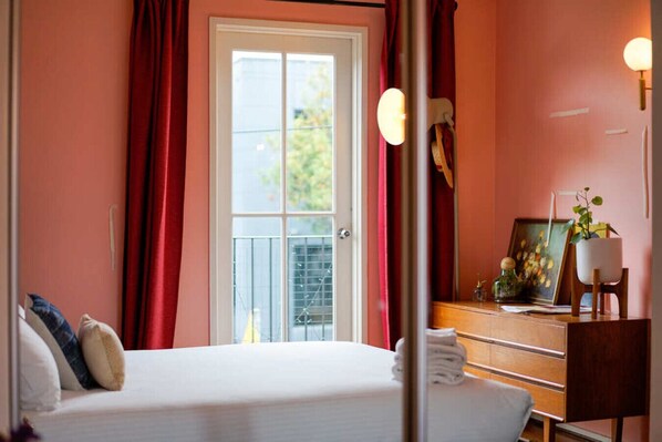 Both bedrooms have queen beds. We supply bath towels for your stay.