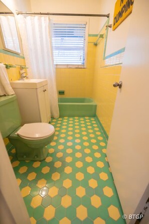 Step back in time with our charming vintage-styled bathroom.