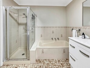 Bathroom - Shower, Bath + Toilet