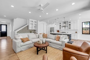 Large sectional and two comfy chairs for your gathering