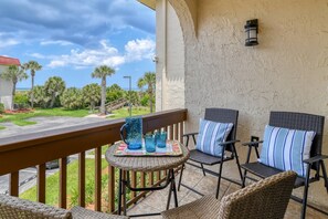 Sip your morning coffee before your day at the beach.