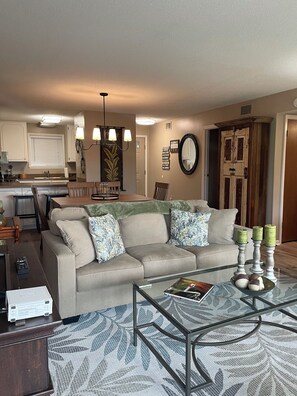 Living room with view of dining room.